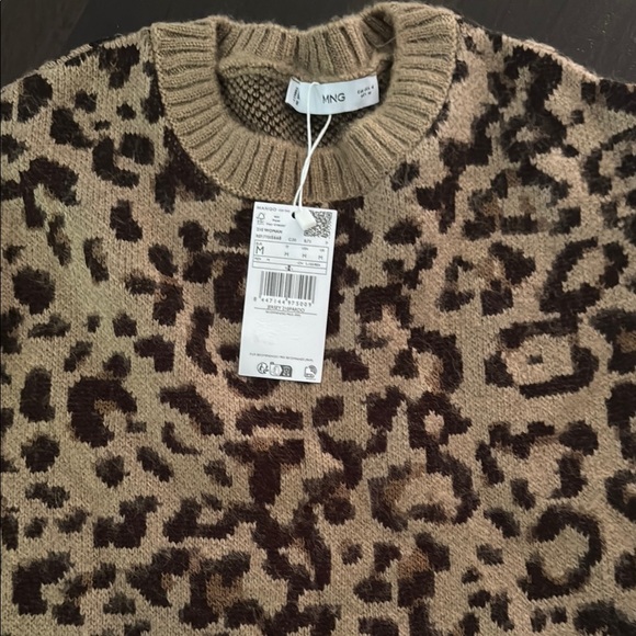 Mango Sweaters - Mango Men's Crewneck Sweater - Brown Leopard Print with CONTRASTING TRIMS